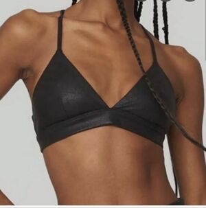 ALO Yoga Black Faux Leather Airbrush Splendor Bra Size Small
